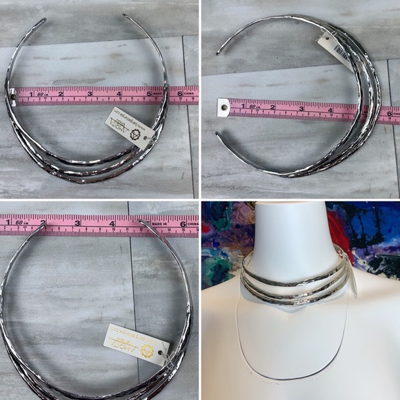 Silver Hammered 3 Row Tiered Collar Necklace - Picture 11 of 11